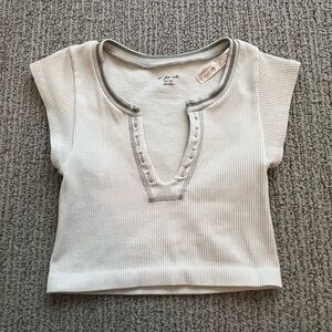 Urban Outfitters White Ribbed Top with Gray Trim